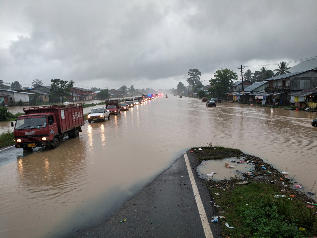 Floodwaters submerge NH-37 at Teok in Assam, disrupting road and rail traffic