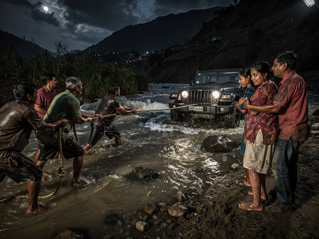 Local resident leads rescue after Mahindra Thar stuck in Balasan river at Dudhia