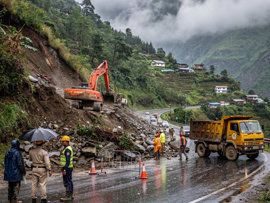 Pakyong district administration inspects landslide site on NH-10 at Bardang, orders faster restoration