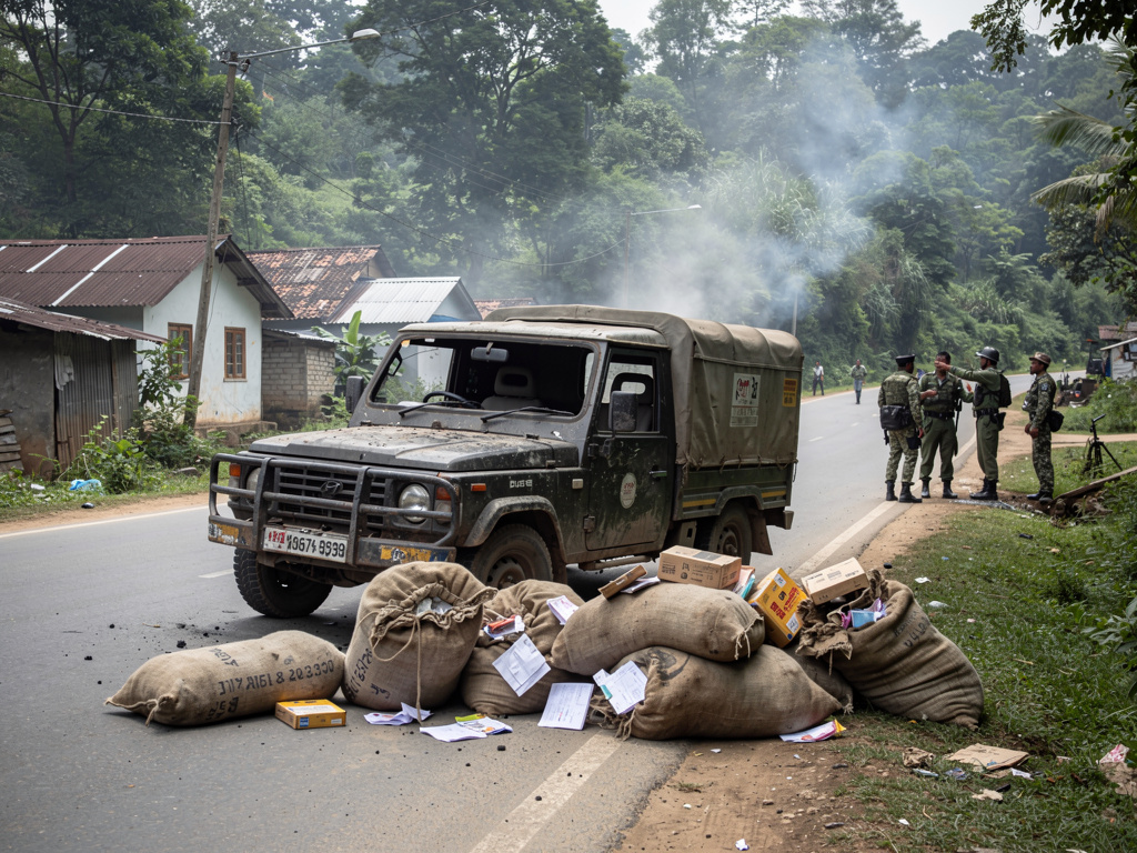 Postal convoy attacked in Ukhrul; 36 postal bags set on fire, including items like passports and ATM cards