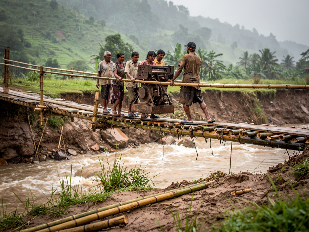 Assam floods cut access in Men Kathar, disrupting tea livelihoods and rebuilding a bamboo bridge