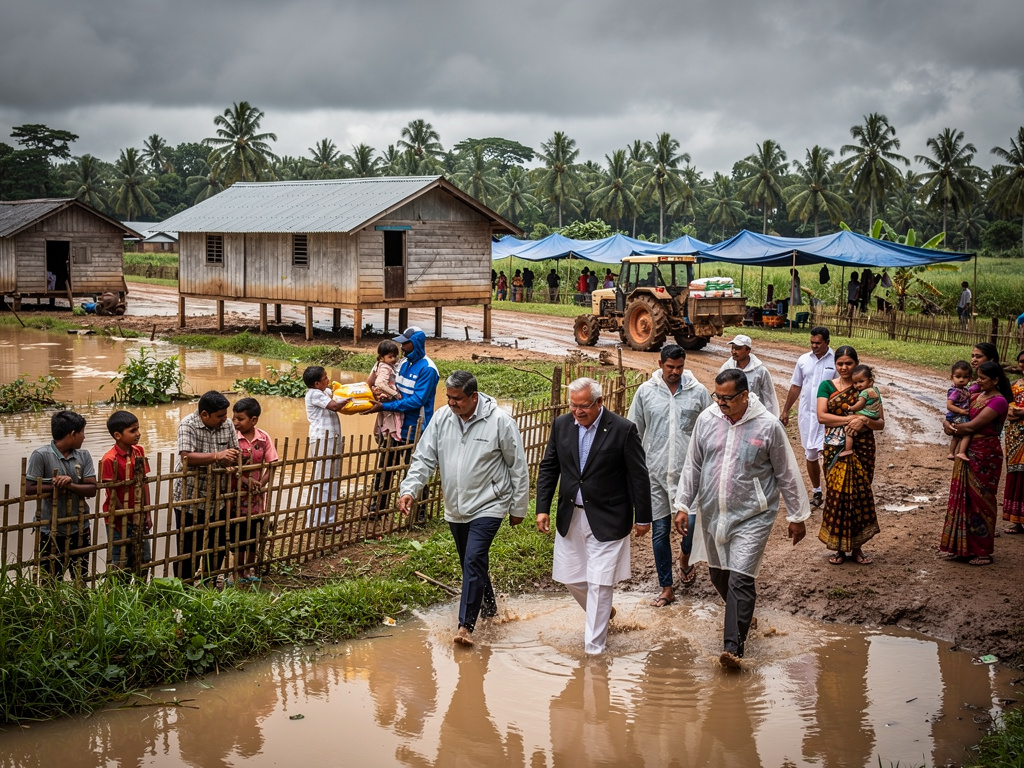 J.P. Nadda visits flood-hit areas in Sivasagar and Charaideo to review relief and rehabilitation
