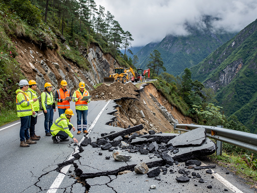 Officials review restoration efforts at landslide-hit 20th Mile on Bardang–Rangpo road